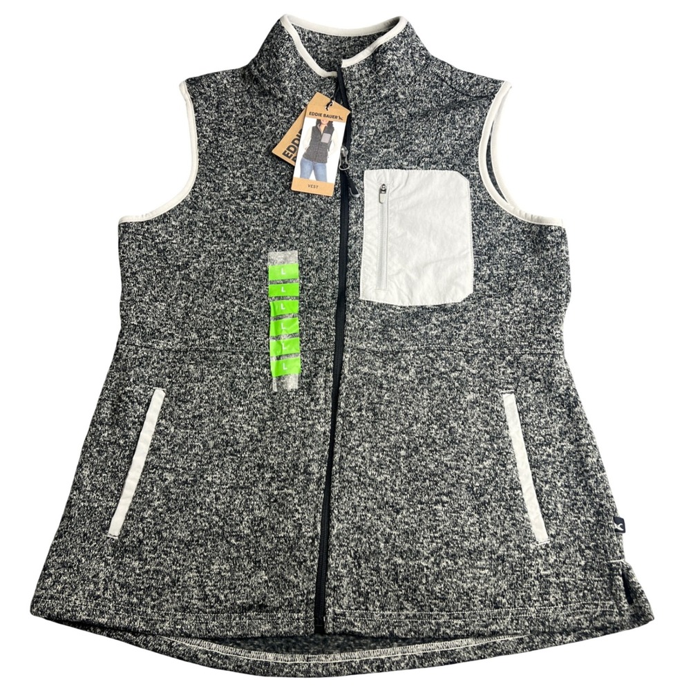 Eddie Bauer Womens Marled Ebony Sweater Fleece Full Zip Vest Large 314903 NWT